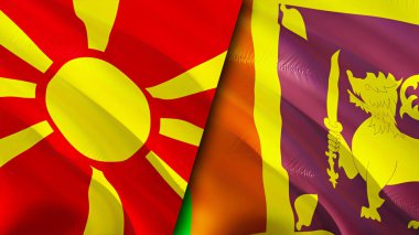 Kuzey Makedonya ve Sri Lanka bayrakları. 3 boyutlu dalgalanan bayrak tasarımı. Kuzey Makedonya Sri Lanka bayrağı, resim, duvar kağıdı. Kuzey Makedonya, Sri Lanka 'ya karşı, görüntü 3D. Kuzey Makedonya Sri Lanka ilişkileri