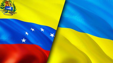 Venezuela ve Ukrayna bayrakları. 3 boyutlu dalgalanan bayrak tasarımı. Venezuela Ukrayna bayrağı, resim, duvar kağıdı. Venezuela, Ukrayna 'ya karşı, 3 boyutlu görüntüleme. Venezuela Ukrayna ilişkileri ittifak ve ticaret, seyahat, turnuva
