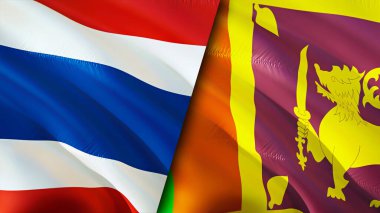 Tayland ve Sri Lanka bayrakları. 3 boyutlu dalgalanan bayrak tasarımı. Tayland Sri Lanka bayrağı, resim, duvar kağıdı. Tayland, Sri Lanka 'ya karşı, görüntü 3 boyutlu. Tayland Sri Lanka ilişkileri