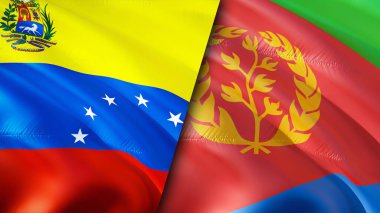 Venezuela ve Eritre bayrakları. 3 boyutlu dalgalanan bayrak tasarımı. Venezuela Eritre bayrağı, resim, duvar kağıdı. Venezuela, Eritre 'ye karşı, görüntü 3 boyutlu. Venezuela Eritre ilişkileri ittifak ve ticaret, seyahat, turnuva