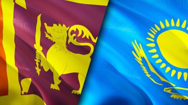 Sri Lanka ve Kazakistan bayrakları. 3 boyutlu dalgalanan bayrak tasarımı. Sri Lanka Kazakistan bayrağı, resim, duvar kağıdı. Sri Lanka, Kazakistan 'a karşı, görüntü 3 boyutlu. Sri Lanka Kazakistan ittifakı ve