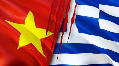 Vietnam ve Yunanistan bayrakları. 3 boyutlu dalgalanan bayrak tasarımı. Vietnam Yunanistan bayrağı, resim, duvar kağıdı. Vietnam, Yunanistan 'a karşı görüntü, 3 boyutlu canlandırma. Vietnam Yunanistan 'la ilişkiler ittifak ve ticaret, seyahat ve turizm kavramları