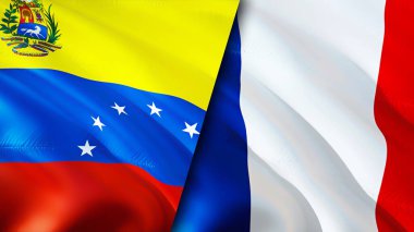Venezuela ve Fransa bayrakları. 3 boyutlu dalgalanan bayrak tasarımı. Venezuela Fransa bayrağı, resim, duvar kağıdı. Venezuela Fransa 'ya karşı, görüntü 3 boyutlu. Venezuela Fransa ilişkileri ittifak ve ticaret, seyahat, turnuva