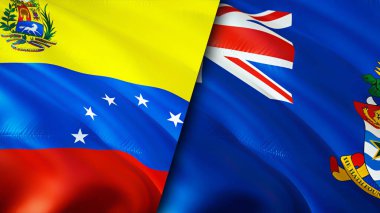 Venezuela ve Cayman Adaları bayrakları. 3 boyutlu dalgalanan bayrak tasarımı. Venezuela Cayman Adaları bayrağı, resim, duvar kağıdı. Venezuela, Cayman Adaları 'na karşı. Görüntü 3 boyutlu. Venezuela Cayman Adaları ilişkisi