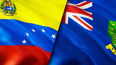 Venezuela ve Britanya Virjin Adaları bayrakları. 3 boyutlu dalgalanan bayrak tasarımı. Venezuela Britanya Virjin Adaları bayrağı, resim, duvar kağıdı. Venezuela, Britanya Virjin Adaları 'na karşı. Görüntü 3 boyutlu. Venezuel