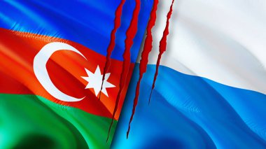 Azerbaycan ve San Marino bayrakları yara izi konseptiyle. Dalgalanan bayrak, 3 boyutlu görüntüleme. Azerbaycan ve San Marino çatışma konsepti. Azerbaycan San Marino ilişkileri kavramı. Azerbaycan ve San Marin bayrağı