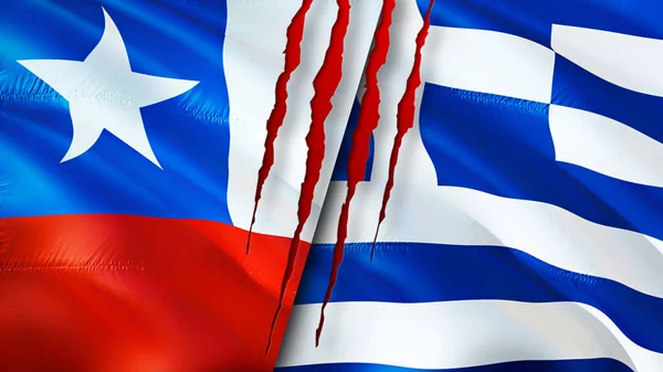 Banderas Chile Grecia Con Concepto Cicatriz Bandera Ondeante Representación Chile — Foto de Stock