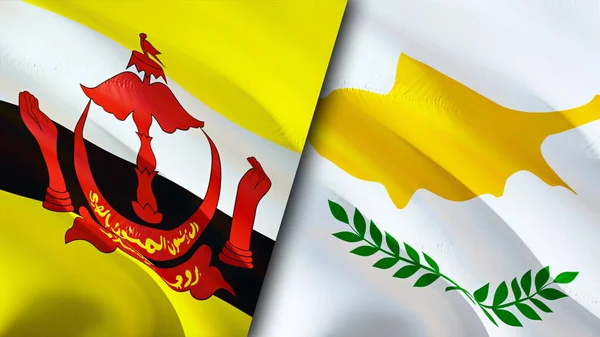 Brunei and Cyprus flags. 3D Waving flag design. Brunei Cyprus flag, picture, wallpaper. Brunei vs Cyprus image,3D rendering. Brunei Cyprus relations alliance and Trade,travel,tourism concep