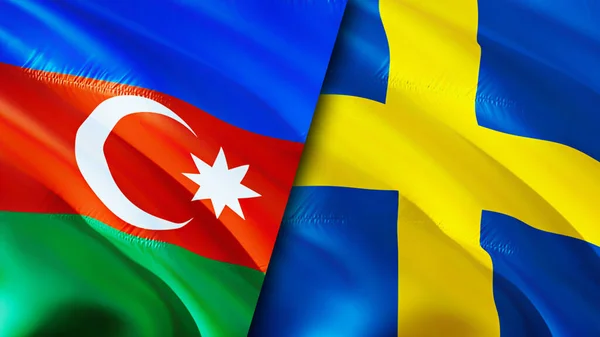 Azerbaijan and Sweden flags. 3D Waving flag design. Azerbaijan Sweden flag, picture, wallpaper. Azerbaijan vs Sweden image,3D rendering. Azerbaijan Sweden relations alliance and Trade,travel,touris