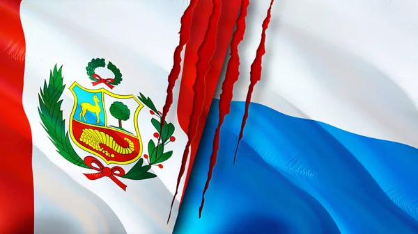 Peru Och San Marino Flaggor Med Ärr Koncept Viftar Med — Stockfoto