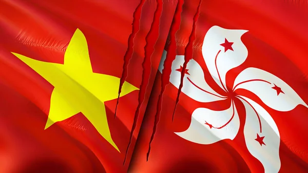 Vietnam and Hong Kong flags. 3D Waving flag design. Vietnam Hong Kong flag, picture, wallpaper. Vietnam vs Hong Kong image,3D rendering. Vietnam Hong Kong relations alliance and Trade,travel,touris