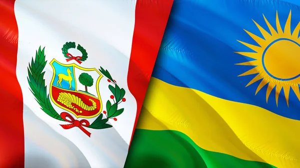 Peru ve Ruanda bayrakları. 3 boyutlu dalgalanan bayrak tasarımı. Peru Ruanda bayrağı, resim, duvar kağıdı. Peru, Ruanda 'ya karşı, görüntü 3 boyutlu. Peru Rwanda ilişkileri ittifak ve ticaret, seyahat, turizm konsepti