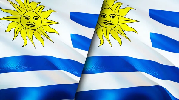 Uruguay Uruguay Bayrakları Boyutlu Dalgalanan Bayrak Tasarımı Uruguay Uruguay Bayrağı — Stok fotoğraf