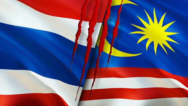 Σημαίες Ταϊλάνδης Και Μαλαισίας Την Έννοια Ουλή Κυματιστή Σημαία Τρισδιάστατη — Φωτογραφία Αρχείου