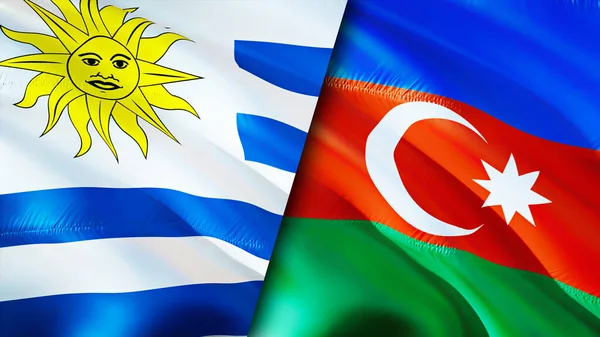 Uruguay and Azerbaijan flags. 3D Waving flag design. Uruguay Azerbaijan flag, picture, wallpaper. Uruguay vs Azerbaijan image,3D rendering. Uruguay Azerbaijan relations alliance an