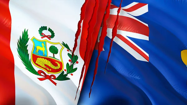 Peru and Saint Helena flags with scar concept. Waving flag,3D rendering. Peru and Saint Helena conflict concept. Peru Saint Helena relations concept. flag of Peru and Saint Helena crisis,war, attac