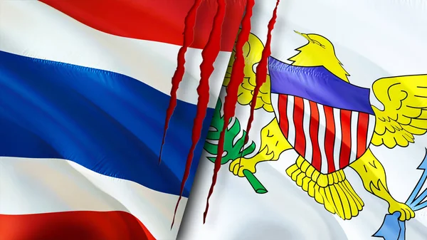 Bandiere Thailandia Isole Vergini Americane Con Concetto Cicatrice Bandiera Sventolante — Foto Stock