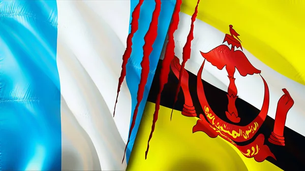 Bandeiras Guatemala Brunei Com Conceito Cicatriz Acenando Bandeira Renderização Conceito — Fotografia de Stock