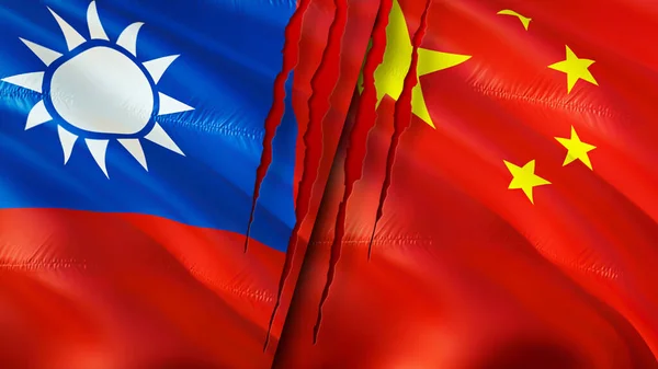 Taiwan China Flags Scar Concept Waving Flag Rendering Taiwan China — Stock Photo, Image