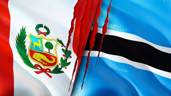 Peru Och Botswana Flaggor Med Ärr Koncept Viftar Med Flaggan — Stockfoto