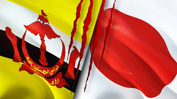 Brunei Japonya Yara Izi Olan Bayraklar Dalgalanan Bayrak Boyutlu Görüntüleme — Stok fotoğraf