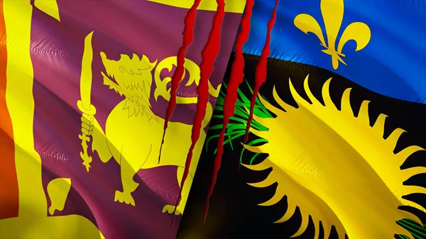 Srí Lanka Guadeloupe Zászlók Sebhely Koncepcióval Lengő Zászló Renderelés Srí — Stock Fotó