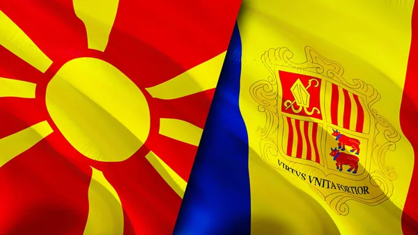 North Macedonia Andorra Flags Waving Flag Design North Macedonia Andorra — Stock Photo, Image