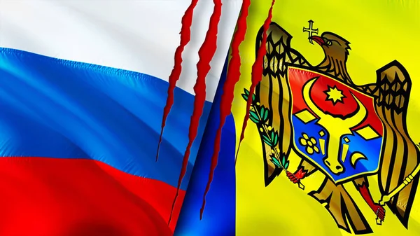 Russland Und Moldawien Flaggen Mit Narbenkonzept Fahnenschwenken Rendering Konflikt Zwischen — Stockfoto