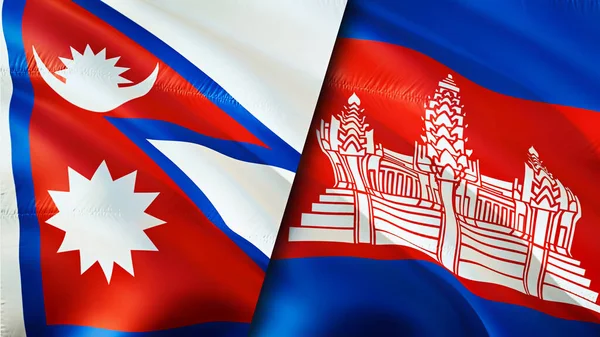 Nepal Cambodia Flags Waving Flag Design Nepal Cambodia Flag Picture — Stock Photo, Image