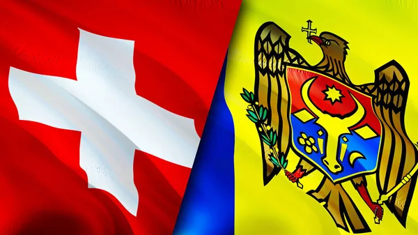 Svájc Moldova Zászlói Integető Zászló Design Svájc Moldova Zászló Kép — Stock Fotó