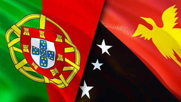 Bandiere Portogallo Papua Nuova Guinea Progettazione Bandiera Sventolante Portogallo Papua — Foto Stock