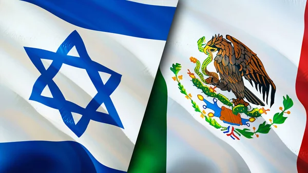 Israel and Mexico flags. 3D Waving flag design. Israel Mexico flag, picture, wallpaper. Israel vs Mexico image,3D rendering. Israel Mexico relations alliance and Trade,travel,tourism concep