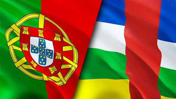 Bandiere Del Portogallo Della Repubblica Centrafricana Progettazione Bandiera Sventolante Portogallo — Foto Stock