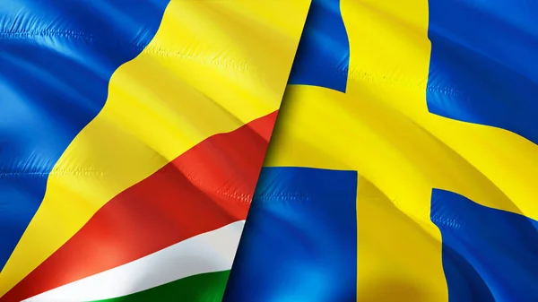 Seychelles and Sweden flags. 3D Waving flag design. Seychelles Sweden flag, picture, wallpaper. Seychelles vs Sweden image,3D rendering. Seychelles Sweden relations alliance and Trade,travel,touris