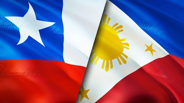 Şili Filipinler Bayrakları Boyutlu Dalgalanan Bayrak Tasarımı Şili Filipinleri Bayrağı — Stok fotoğraf