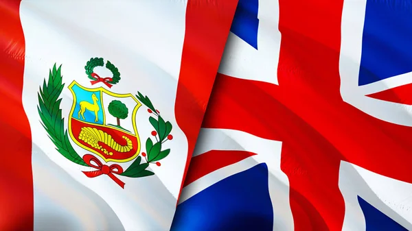 Peru and United Kingdom flags. 3D Waving flag design. Peru United Kingdom flag, picture, wallpaper. Peru vs United Kingdom image,3D rendering. Peru United Kingdom relations alliance an