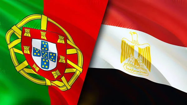 Portugal and Egypt flags. 3D Waving flag design. Portugal Egypt flag, picture, wallpaper. Portugal vs Egypt image,3D rendering. Portugal Egypt relations alliance and Trade,travel,tourism concep