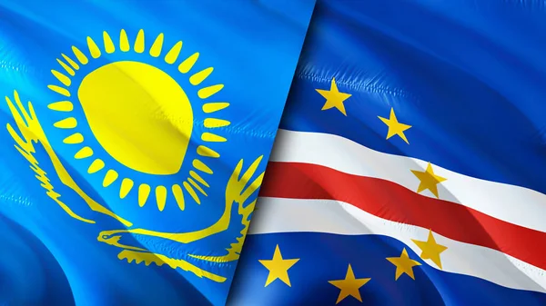 Kazakhstan and Cape Verde flags. 3D Waving flag design. Kazakhstan Cape Verde flag, picture, wallpaper. Kazakhstan vs Cape Verde image,3D rendering. Kazakhstan Cape Verde relations alliance an