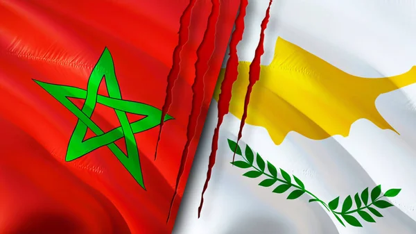 Marokko Und Zypern Flaggen Mit Narbenkonzept Fahnenschwenken Rendering Marokko Und — Stockfoto