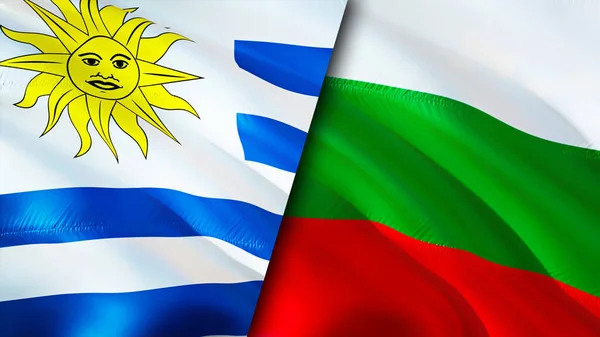 Uruguay and Bulgaria flags. 3D Waving flag design. Uruguay Bulgaria flag, picture, wallpaper. Uruguay vs Bulgaria image,3D rendering. Uruguay Bulgaria relations alliance and Trade,travel,touris