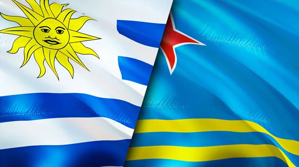 Σημαίες Ουρουγουάης Και Αρούμπα Σχεδιασμός Τρισδιάστατης Κυματιστή Σημαίας Σημαία Ουρουγουάη — Φωτογραφία Αρχείου