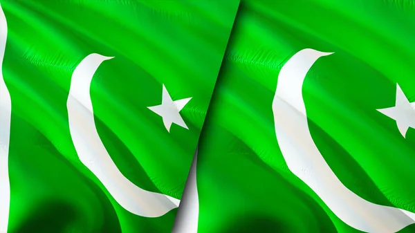 Pakistan and Pakistan flags. 3D Waving flag design. Pakistan Pakistan flag, picture, wallpaper. Pakistan vs Pakistan image,3D rendering. Pakistan Pakistan relations alliance and Trade,travel,touris