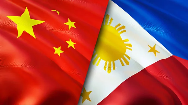 China and Philippines flags. 3D Waving flag design. China Philippines flag, picture, wallpaper. China vs Philippines image,3D rendering. China Philippines relations alliance and Trade,travel,touris