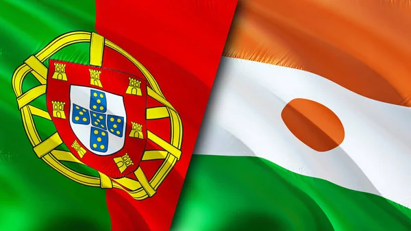 Portugal Niger Flags Waving Flag Design Portugal Niger Flag Picture — Stock Photo, Image