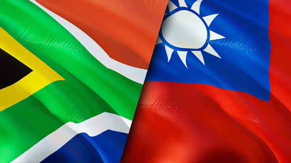 South Africa and Taiwan flags. 3D Waving flag design. South Africa Taiwan flag, picture, wallpaper. South Africa vs Taiwan image,3D rendering. South Africa Taiwan relations alliance an