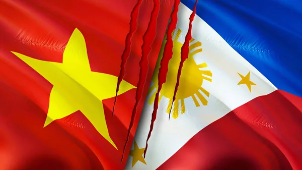 Vietnam and Philippines flags. 3D Waving flag design. Vietnam Philippines flag, picture, wallpaper. Vietnam vs Philippines image,3D rendering. Vietnam Philippines relations alliance an