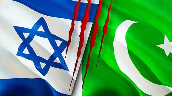 이스라엘과 파키스탄의 국기에는 상처가 웨이브 플래그 렌더링 이스라엘과 파키스탄은 충돌하는 — 스톡 사진