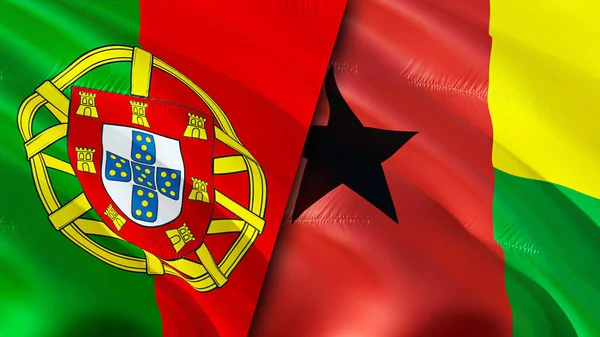 Σημαίες Πορτογαλίας Και Γουινέας Μπισάου Σχεδιασμός Τρισδιάστατης Κυματιστή Σημαίας Πορτογαλία — Φωτογραφία Αρχείου