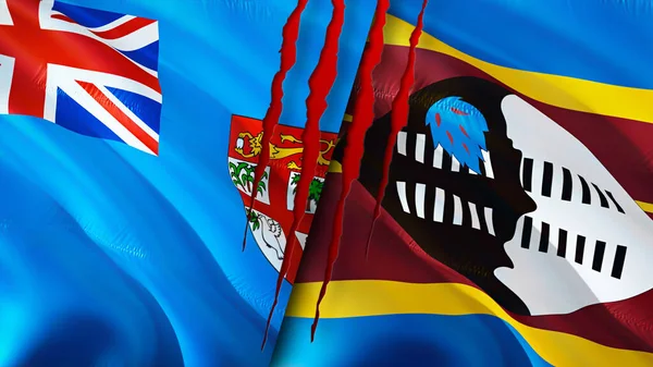 Fiji Eswatini Flags Scar Concept Waving Flag Rendering Fiji Eswatini — Stock Photo, Image