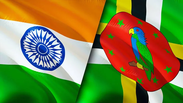 Banderas India Dominica Diseño Banderas Waving India Dominica Bandera Foto — Foto de Stock